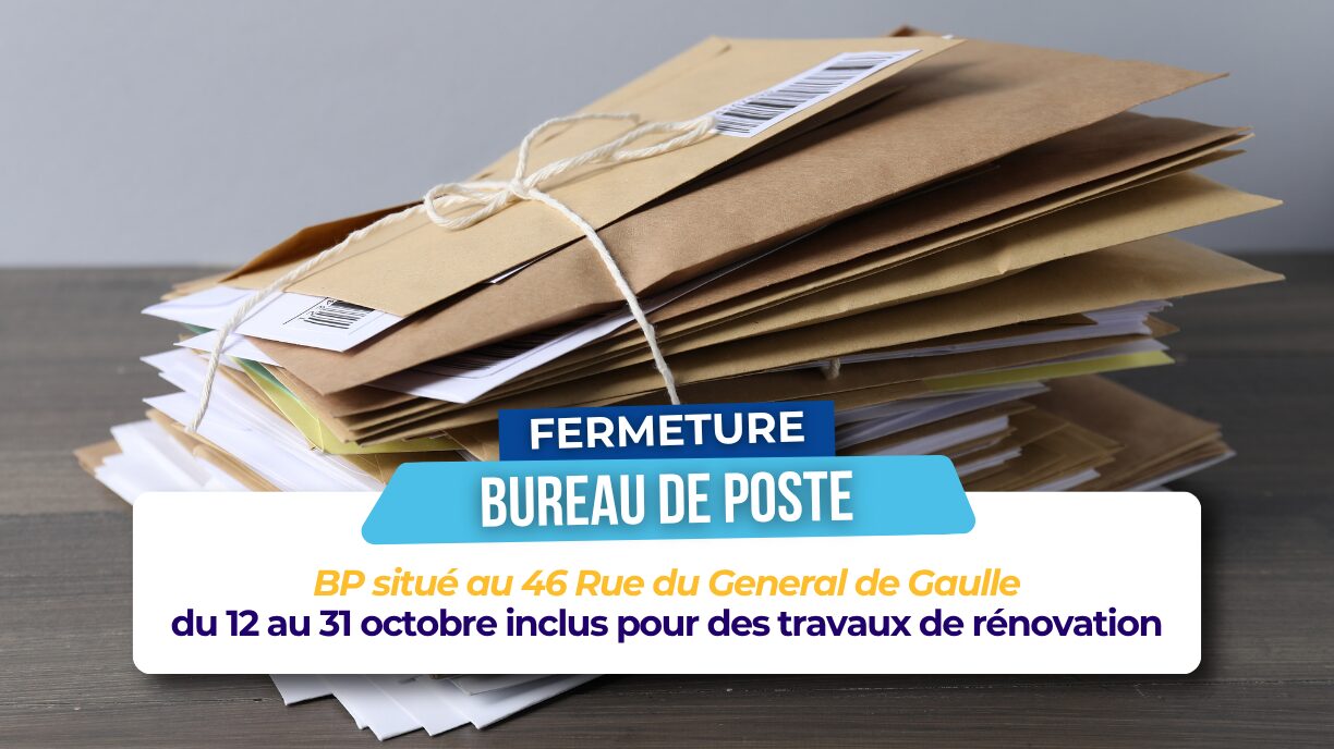 Fermeture temporaire du bureau de poste du centre-ville du 12 au 31 octobre Fermeture temporaire du bureau de poste du centre-ville du 12 au 31 octobre